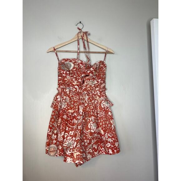 NWT Ulla Johnson Halter Neck Elastic Waist Isidro Romper Orange Blossom Size: 0 - Picture 2 of 10